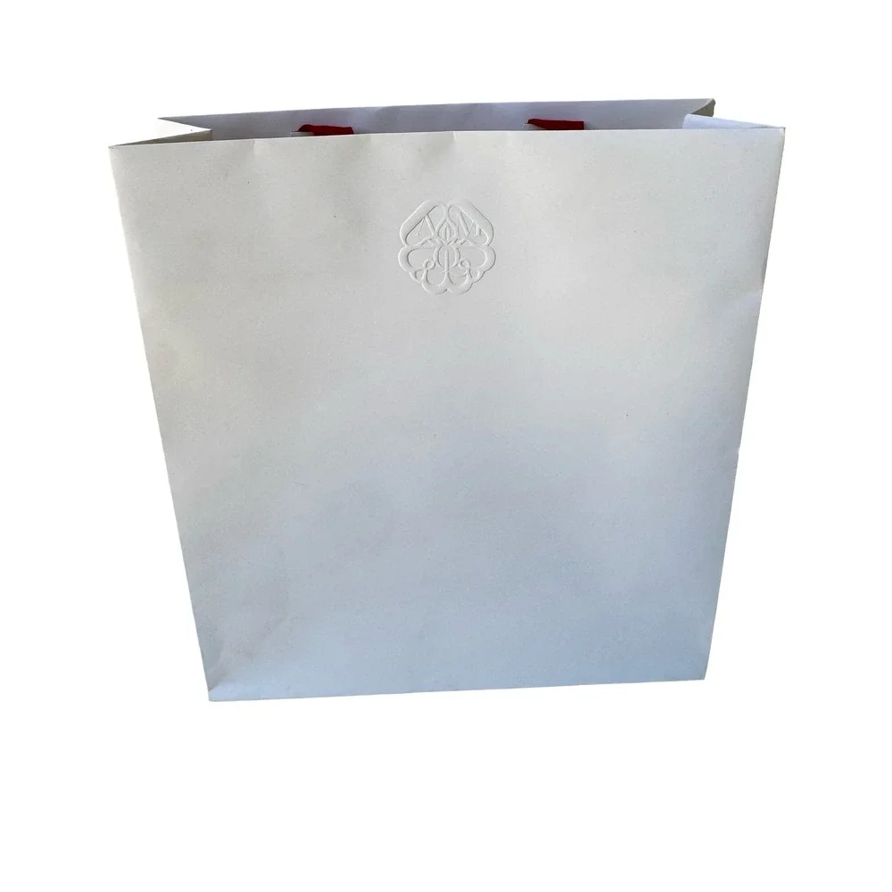 Alexander McQueen White Paper Boutique Shopping Bag Red Ribbon Handles Logo